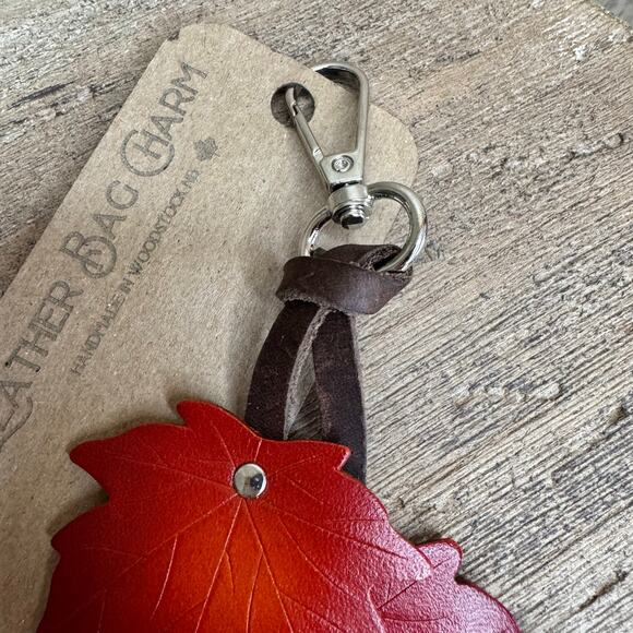 Leather Purse Charm Maple Leaf Bag Charm Genuine Leather Purse Keychain NEW - Picture 6 of 7